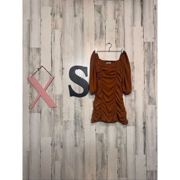 Abercrombie & Fitch Dresses & Skirts - Abercrombie & Fitch Brown Ruched Mini Dress Puff Sleeve Bodycon Dress XXSP